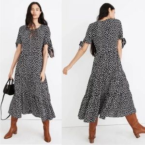 NWT Madewell Tie-Sleeve Tiered Midi Dress in Woodcut Flowers Size XS